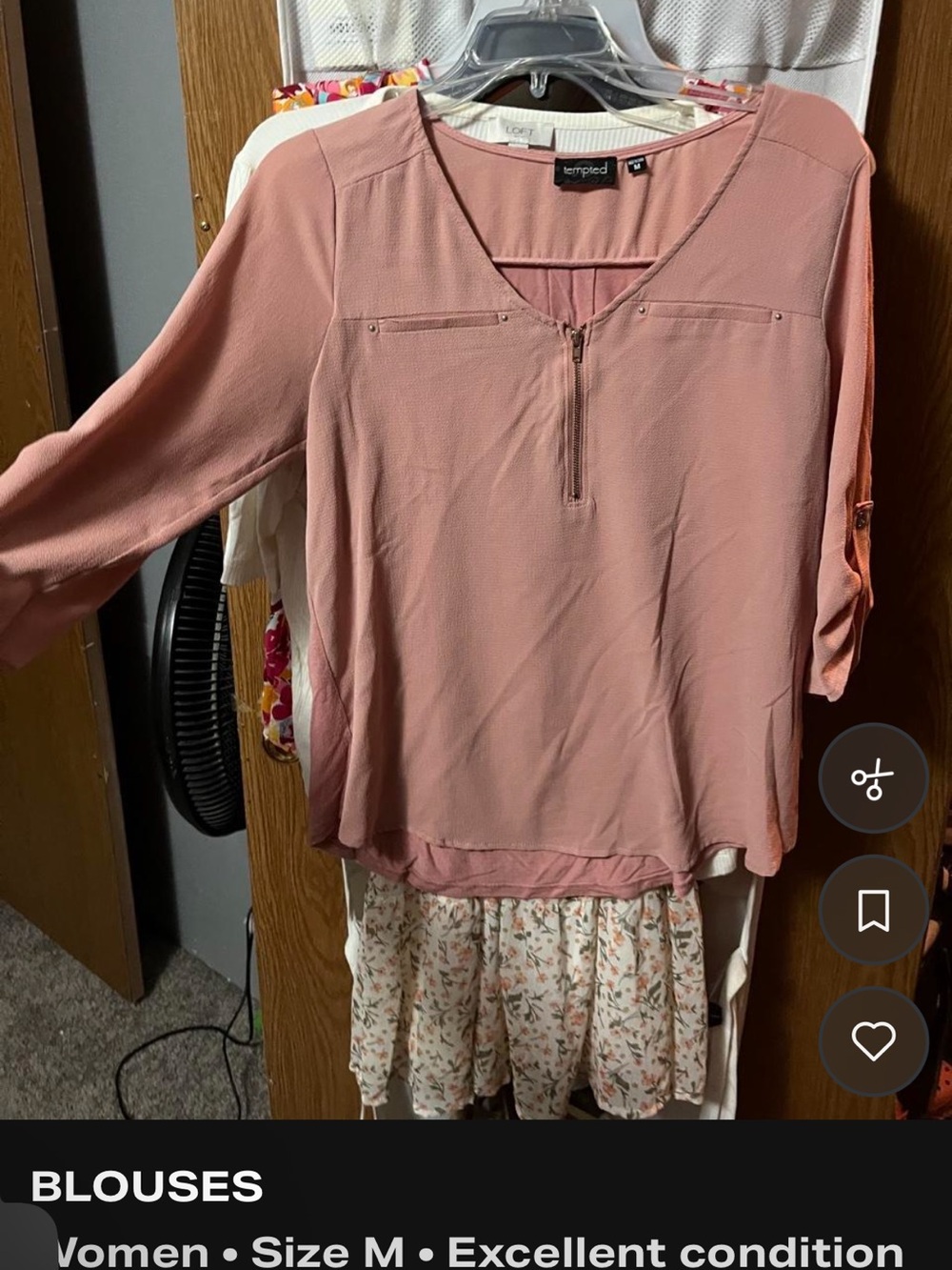Tempted Women's Dusty Pink Zip-Front Roll-Sleeve Blouse